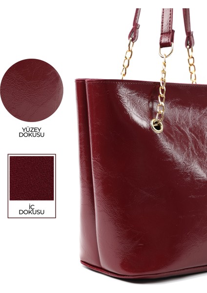 Kırışık Dokulu Bordo SHK256 Suni Deri Fermuarlı Tek Bölmeli Zincir Askılı El, Kol ve Omuz Çantası indirimleri