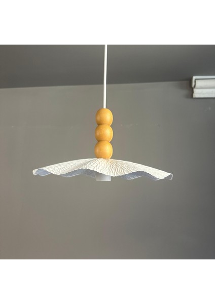 Teyra Beyaz Tekli Avize Ahşap Üç Boncuk Başlık Sarkıt Lamba Restoran Salon Aydınlatma
