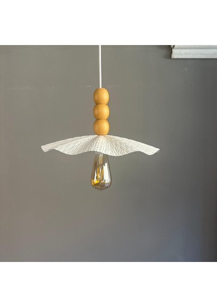 Teyra Beyaz Tekli Avize Ahşap Üç Boncuk Başlık Sarkıt Lamba Restoran Salon Aydınlatma fiyatları