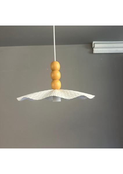 Teyra Beyaz Tekli Avize Ahşap Üç Boncuk Başlık Sarkıt Lamba Restoran Salon Aydınlatma modelleri