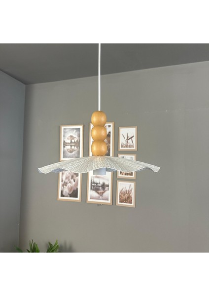 Teyra Beyaz Tekli Avize Ahşap Üç Boncuk Başlık Sarkıt Lamba Restoran Salon Aydınlatma indirimleri