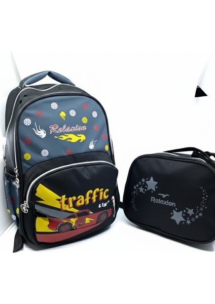 Traffic Yarış Arabası Desenli Erkek Çocuk Okul Çanta Seti