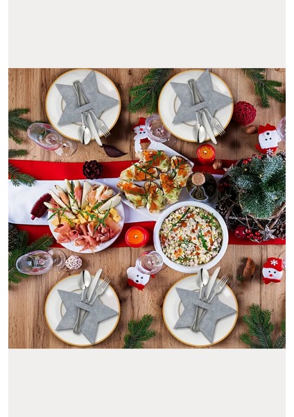 Yılbaşı Yıldızı Kırmızı Keçe Çatal Bıçak Tutucu, Yılbaşı Masası Dekoru, Şık Sofralar Için. fırsatları