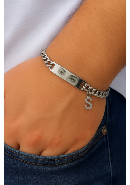 Harfli Kişiye Özel Göz Resim Baskılı Paslanmaz Çelik Bileklik Sevgiliye Hediye SCB83H