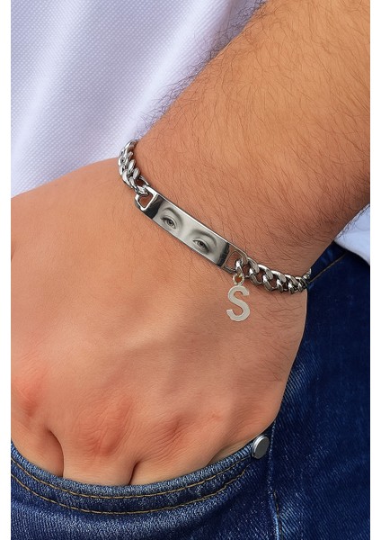 Harfli Kişiye Özel Göz Resim Baskılı Paslanmaz Çelik Bileklik Sevgiliye Hediye SCB83H modelleri