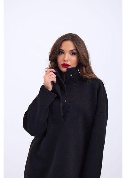 Geniş Kesim Yarım Çıtçıtlı Pamuklu Sweat fiyatları