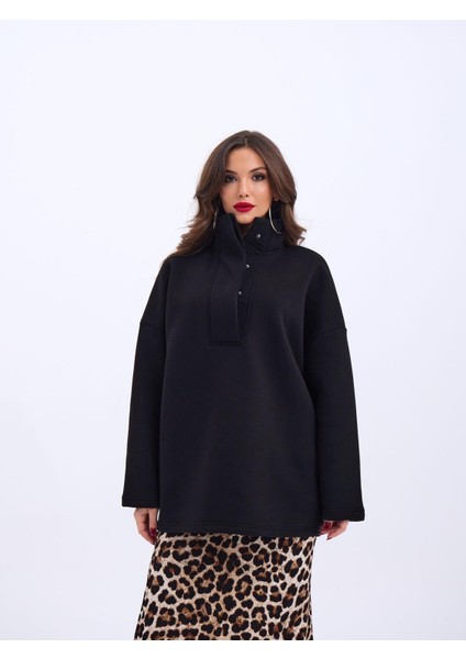 Geniş Kesim Yarım Çıtçıtlı Pamuklu Sweat fırsatları