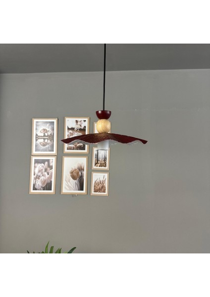 Teyra Vişne Çürüğü Tekli Avize Ahşap Şapka Başlık Sarkıt Lamba Restoran Salon Aydınlatma