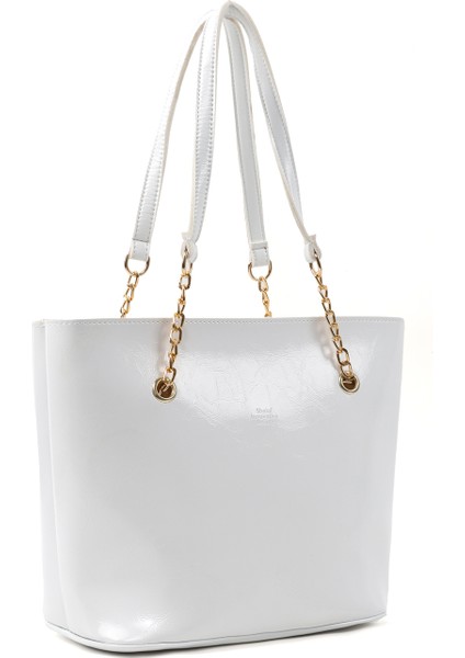 Kırışık Dokulu Beyaz SHK256 Suni Deri Fermuarlı Tek Bölmeli Zincir Askılı El, Kol ve Omuz Çantası fiyatları