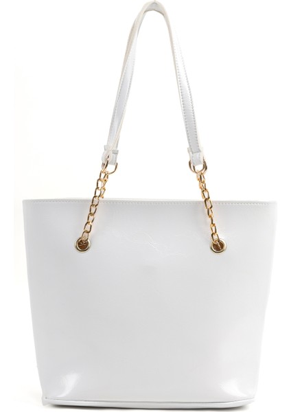 Kırışık Dokulu Beyaz SHK256 Suni Deri Fermuarlı Tek Bölmeli Zincir Askılı El, Kol ve Omuz Çantası modelleri