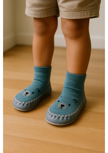 Çocuk Makosen Soket Çorap Patik Panduf – Kaydırmaz Ev & Anaokulu Ayakkabısı Yeşil