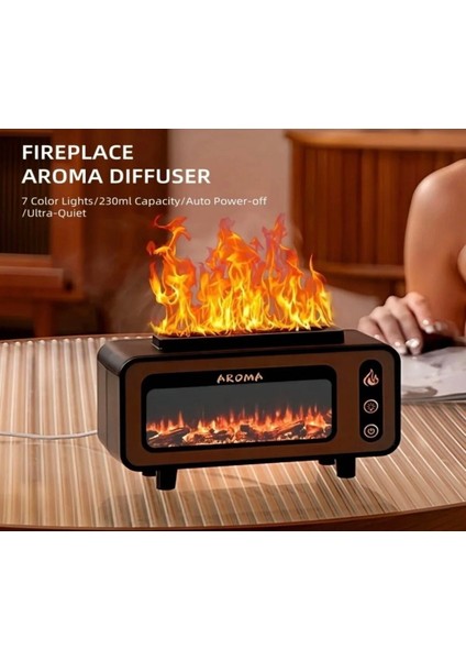 Şömine Alev Efektli Aromaterapi Difüzör ve Hava Nemlendirici 7 Renk Ledli Ultra Sessiz Buhar Makinesi