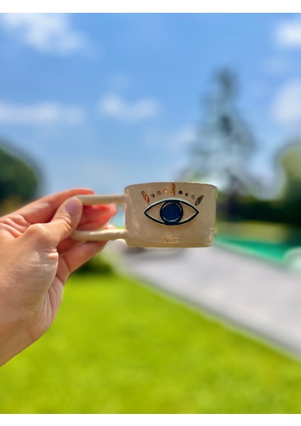 Seramik Evil Eye Gerçek Altın Sırlı Kahve Fincanı