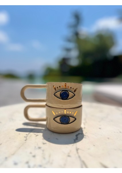 Seramik Evil Eye Gerçek Altın Sırlı Kahve Fincanı fiyatları