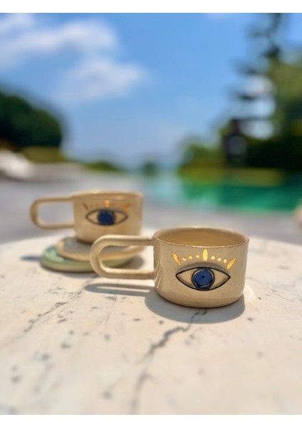 Seramik Evil Eye Gerçek Altın Sırlı Kahve Fincanı modelleri