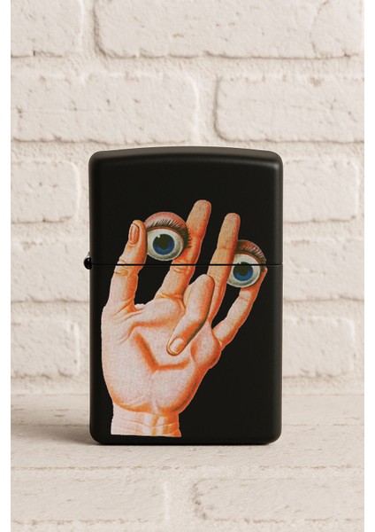 Uv Baskılı Desenli Metal Benzinli Siyah Çakmak Cep Çakmağı - Logos