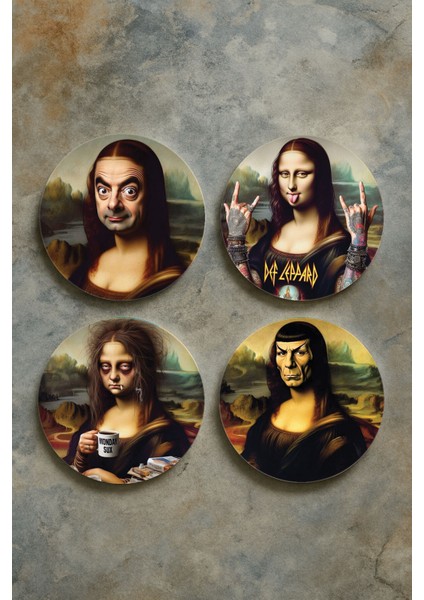 Ev Dekor Oval Pleksi Bardak Altlığı Temalı Desenli 4'lü Set Mona