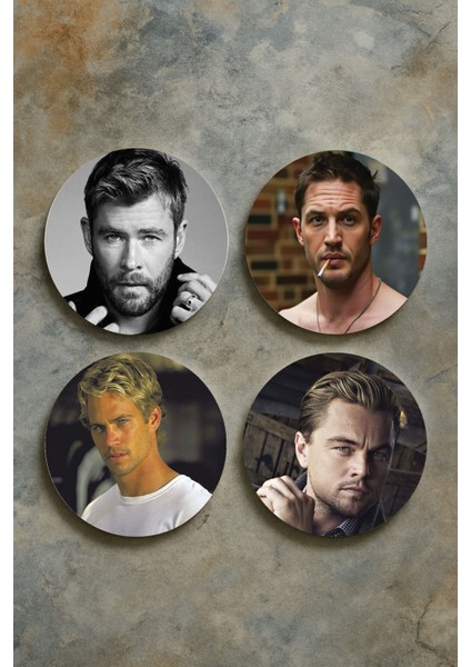 Ev Dekor Oval Pleksi Bardak Altlığı Temalı Desenli 4'lü Set Hollywood Men
