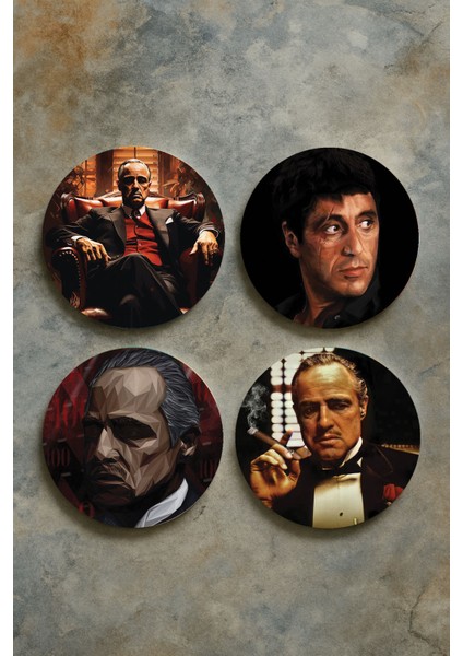 Ev Dekor Oval Pleksi Bardak Altlığı Temalı Desenli 4'lü Set Baba