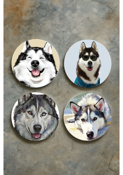 Ev Dekor Oval Pleksi Bardak Altlığı Temalı Desenli 4'lü Set Husky