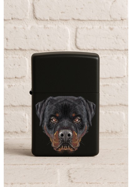 Uv Baskılı Desenli Metal Benzinli Siyah Çakmak Cep Çakmağı - Rottweiler