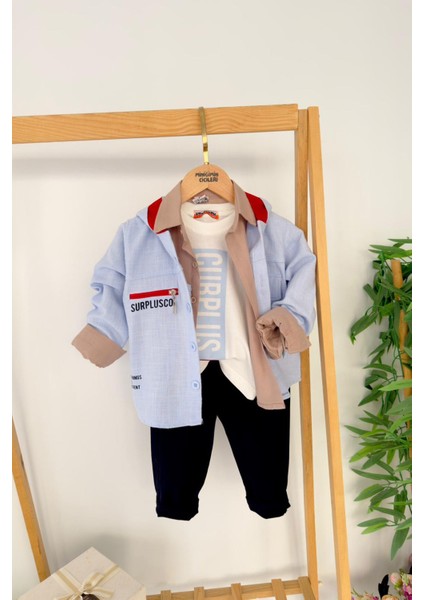 Curplus Baskı Ceketli Tişört ve Kot Pantolonlu Erkek Çocuk 4 Lü takım - Mavi