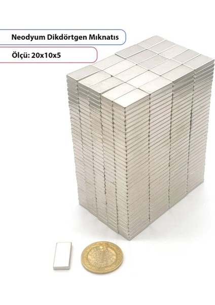 Neodyum Dikdörtgen Mıknatıs 20X10X5MM -10 Adet