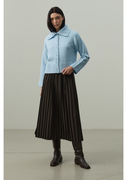 Geniş Yakalı Tiftik Hırka Bebe Mavisi