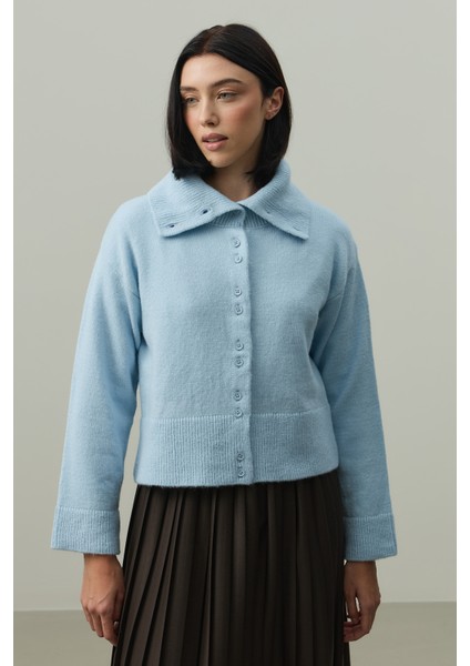 Geniş Yakalı Tiftik Hırka Bebe Mavisi modelleri