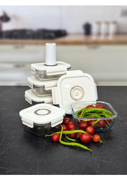 Cam Vakum Makineli Saklama Kabı Seti