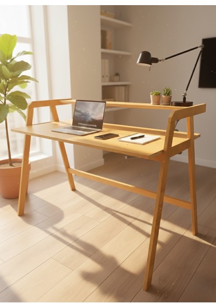 Nagicraft Çalışma ve Bilgisayar Masası Kitaplıklı Ofis Masası %100 Ithal Marin Huş Kontrplaktan Imal Edilmiştir