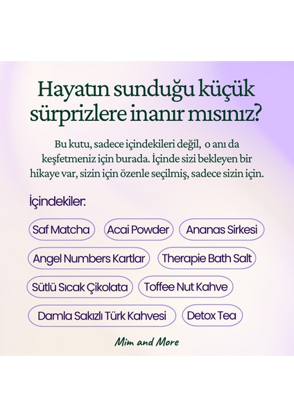 Mim Favourites Hediye Kutusu | Saf Matcha – Toffee Nut Kahve – Angel Numbers Kartlar – Wellness Seti fiyatları