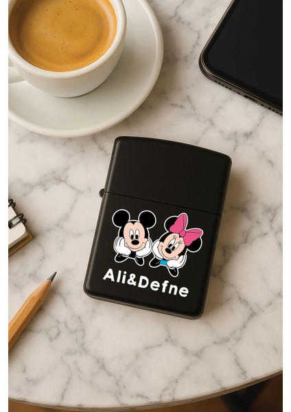 Kişiye Özel Isim Yazılı Fontlu Baskılı Benzinli Çakmak Özel Tasarım Hediyelik Mouse Love