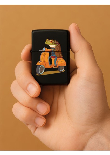 Özel Tasarım Şık ve Dayanıklı Uv Desenli Baskılı Benzinli Metal Çakmak Vespalı Kurbağa