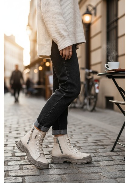 Conpax 5428 Bej&kum Kadın Fermuarlı & Bağcıklı Bot