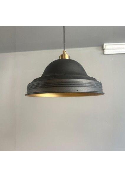 Ulmete Siyah Yarım Lale Başlık Tekli Sarkıt Avize Salon Ofis Otel Avizeleri Tasarım Vintage