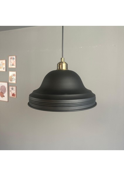 Ulmete Siyah Yarım Lale Başlık Tekli Sarkıt Avize Salon Ofis Otel Avizeleri Tasarım Vintage indirimleri