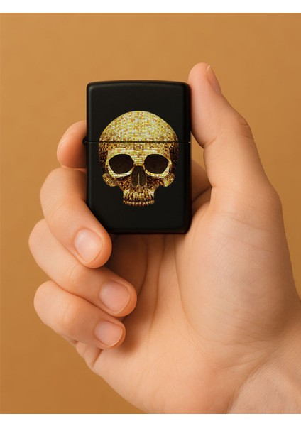 Özel Tasarım Şık ve Dayanıklı Uv Desenli Baskılı Benzinli Metal Çakmak Disco Skull