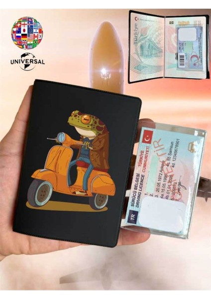 Gezgin Kurbağa Desenli Pürüzsüz Yüzey Deri Pasaport Kılıfı Kabı Tüm Ülke Pasaportlarına Uygun