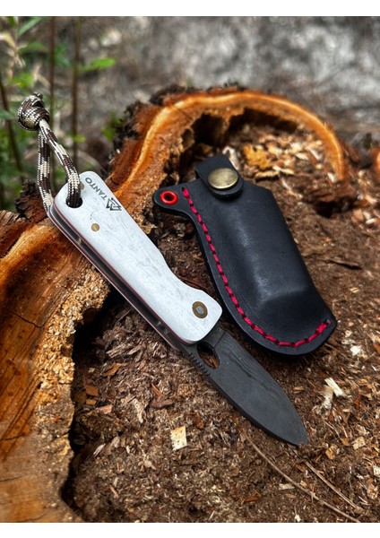 Katlanır Damascus Çakı – Mikarta Sap, Deri Kılıflı, El Yapımı, Özgün Desenli fiyatları