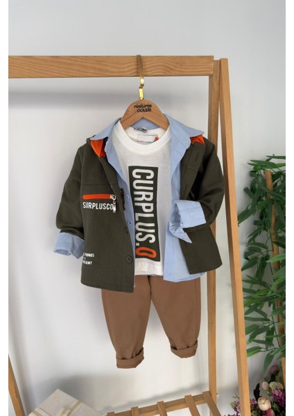 Curplus Baskı Ceketli Tişört ve Kot Pantolonlu Erkek Çocuk 4 Lü takım - Yeşil modelleri