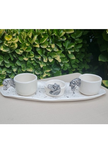 Atlı Türk Kahve Fincan Takımı Elyapımı Seramik