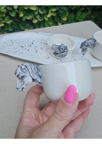 Atlı Türk Kahve Fincan Takımı Elyapımı Seramik