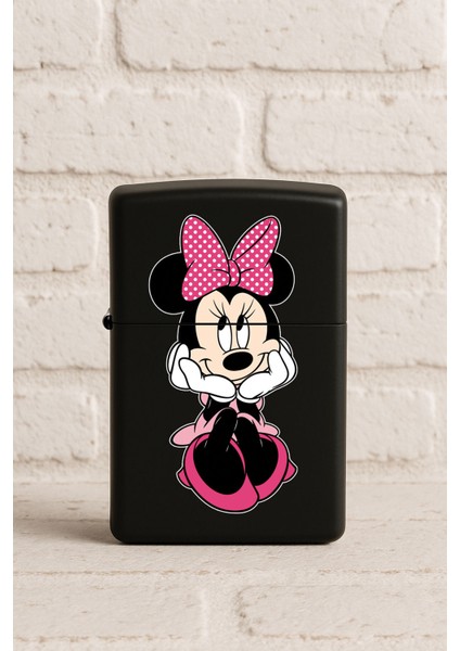 Uv Baskılı Desenli Metal Benzinli Siyah Çakmak Cep Çakmağı - MINNIE7556