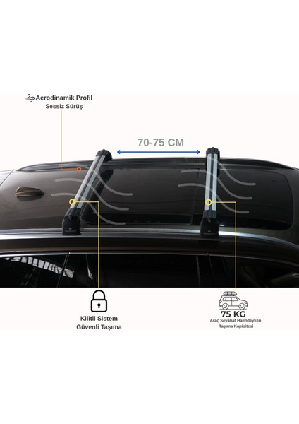 Bmw X5 (F15) 2013–2018 Uyumlu Trs-2 Kilitli Sistem Ara Atkı Tavan Barı Gri (2 Adet)