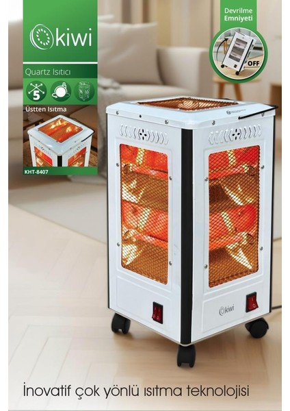 KHT-8407 Quartz Isıtıcı 5 Yönlü Isıtma & Enerji Tasarruflu Kuvars Tüp & Taşınabilir Tasarım