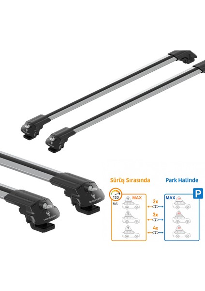 Nissan Pathfinder (R52) 2013–2020 Trs-1 Kilitli Sistem Ara Atkı Tavan Barı Gri (2 Adet)