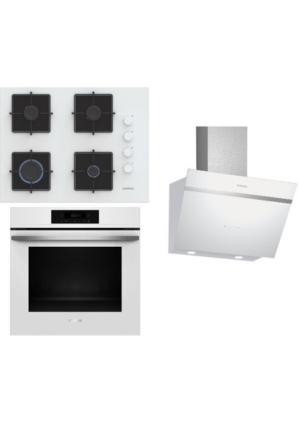 Beyaz Ankastre Set (HJ852GYW0T Kendini Temizleyen Fırın EO7C2PP30O 67 cm Ocak LC66KPJ20T Davlumba)