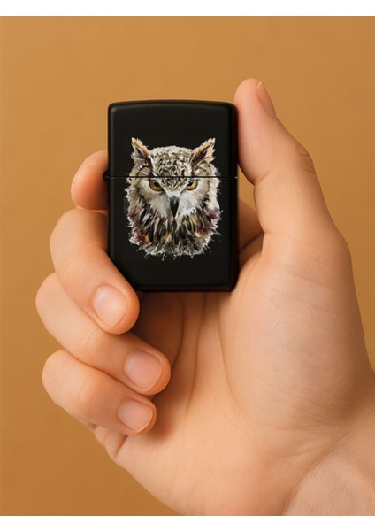 Özel Tasarım Şık ve Dayanıklı Uv Desenli Baskılı Benzinli Metal Çakmak Baykuş