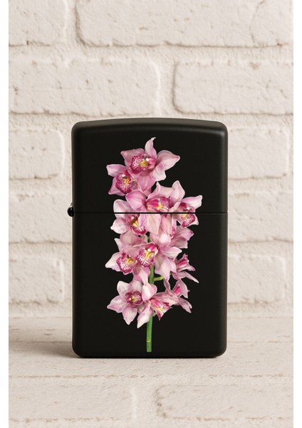 Uv Baskılı Desenli Metal Benzinli Siyah Çakmak Cep Çakmağı - Orkide